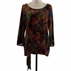 COLDWATER Creek Printed Side Tie Waist Blouse L
